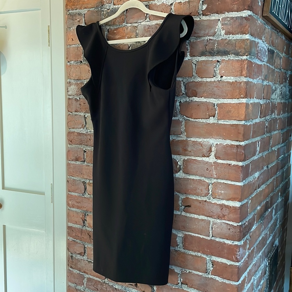 Black cocktail dress with ruffle straps